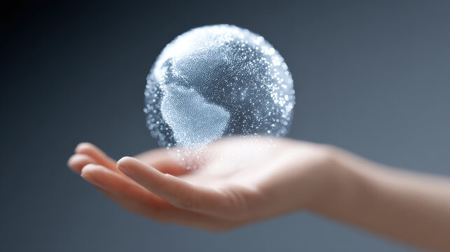 Digital globe with climate data floats above hand showing technology with ai innovation and future concept - Powered by Adobe