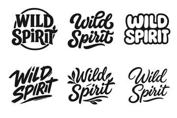 Fototapeta premium Wild Spirit Lettering Variations. Wild Spirit. Set lettering. harmonious lettering variations of the same emblematic concept (Retro vintage badge style, Bold