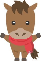 マフラーを巻いた、馬のキャラクターのイラスト｜午年素材