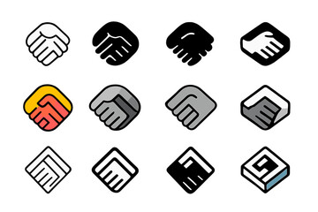 Harmony Hands Logos. Set Logo of Harmony: Intertwined hands. Logo set in vector style, emblematic variations. line, bold thick line, solid black filled, solid