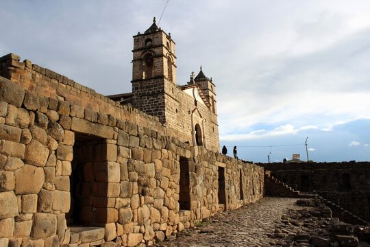 Pre-Columbian Inca ruins at Vilcas Huaman Archaeological Complex in Ayacucho, Peru.