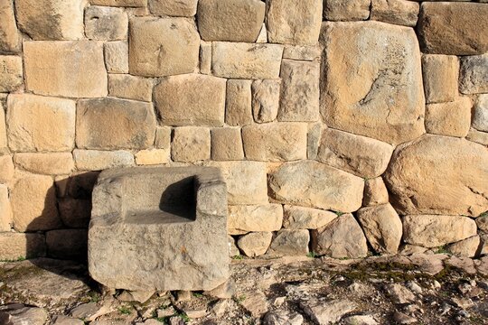 Pre-Columbian Inca ruins at Vilcas Huaman Archaeological Complex in Ayacucho, Peru.
