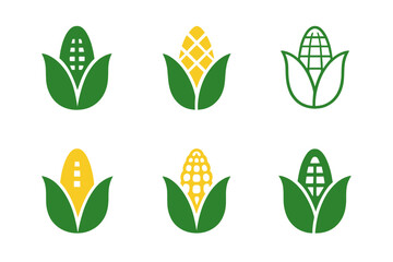 Organic Food Logos. Organic Food. Set Logo of Organic Food: Corn cob. harmonious logo variations of the same emblematic concept, each with different artistic