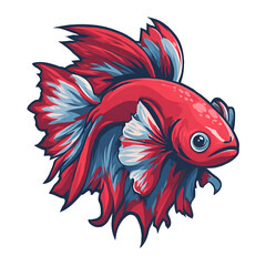 Fototapeta premium Cartoon Betta Fish Mascot Bold Outline Flat Colors Isolated on Transparent Background