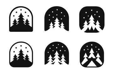 Firefly Logo Variations. Shifting landscapes fireflies. Set Logo of Shifting landscapes fireflies: fireflies above forest silhouette. harmonious logo