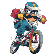 Fototapeta premium Cartoon BMX Rider Mascot Bold Outline Flat Colors Isolated on Transparent Background