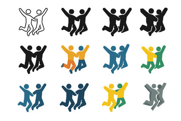 Obraz premium Joyful Jump Logo. Set Logo of Jumping for Joy: duo jumping in sync. Logo set in vector style, emblematic variations. line, bold thick line, solid black filled,