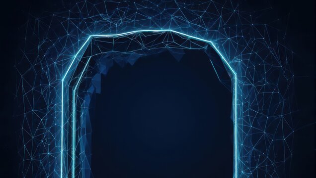 Discover futuristic digital portal glowing with vibrant blue network connections, perfect for technology and innovation concepts