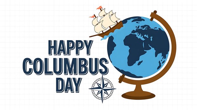 Celebrate Columbus Day with a globe and ship illustration for holiday promotions - Powered by Adobe