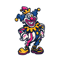 Fototapeta premium Cartoon Clown Mascot Bold Outline Flat Colors Isolated on Transparent Background