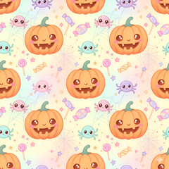 Fototapeta premium Cute Jack o lantern pumpkin pattern