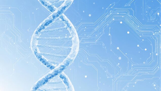 Stunning DNA helix intertwined with futuristic circuit board design, symbolizing scientific innovation and technological advancement