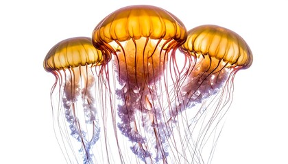 Three golden jellyfish against white