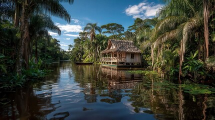 Amazon River Hut: Jungle Retreat, Tropical House, River Scenery