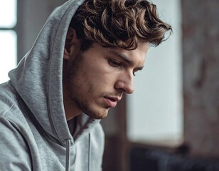Close-up portrait of a pensive young man