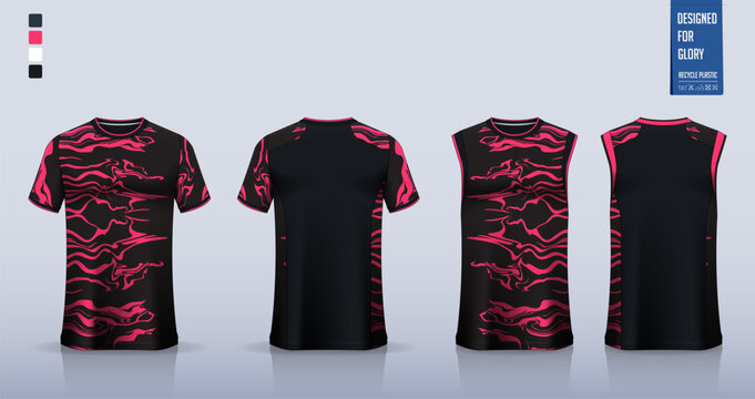 T-shirt mockup, sport shirt template design for soccer jersey, football kit. Tank tops for basketball jersey, running singlet. Fabric pattern for sport uniform in front and back view. 