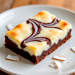 Piece of white brownie on a plate