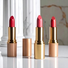 Three lipsticks in shades of red