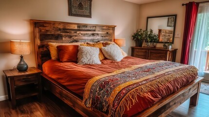 Rustic Bedroom Decor, Wood Headboard, Cozy Interior Design
