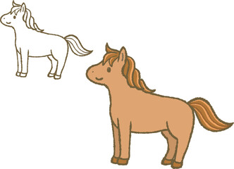 Horse Illustration Monochrome and Color Set