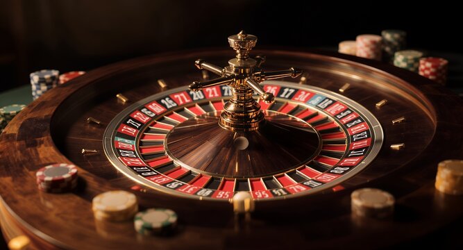 Roulette wheel, casino game, gambling, poker chips, luxury, fortune, betting, chance, risk, numbers, red, black, gold, wheel of fortune, casino background, game of chance, high stakes, gambling c