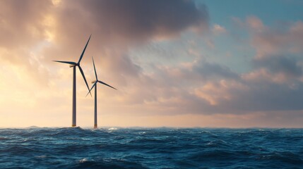 renewable,energy,projects Wind turbines stand tall in the ocean under a dramatic sky, symbolizing renewable energy.