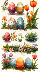 Easter eggs and flowers