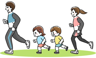 ランニングする家族のイラスト