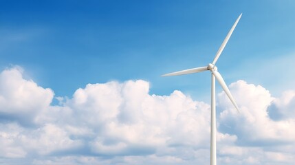 Fototapeta premium renewable,energy,projects A wind turbine stands against a clear blue sky, surrounded by fluffy clouds, symbolizing renewable energy.