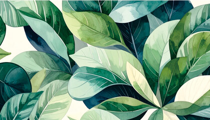Watercolor Green Leaves Pattern Botanical Nature Background