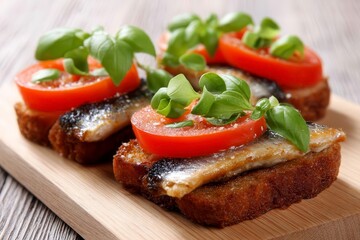 Sardine Toast Appetizer: Tomato Basil Topping on Bread