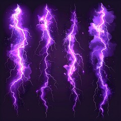Three vibrant purple lightning bolts against a dark background