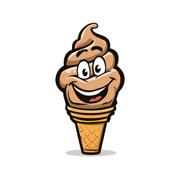 Cartoon ice cream cone mascot bold outline flat D5 isolated on transparent background