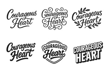 Obraz premium Courageous Heart Variations. Courageous Heart. Set lettering. harmonious lettering variations of the same emblematic concept (Elegant script with flowing