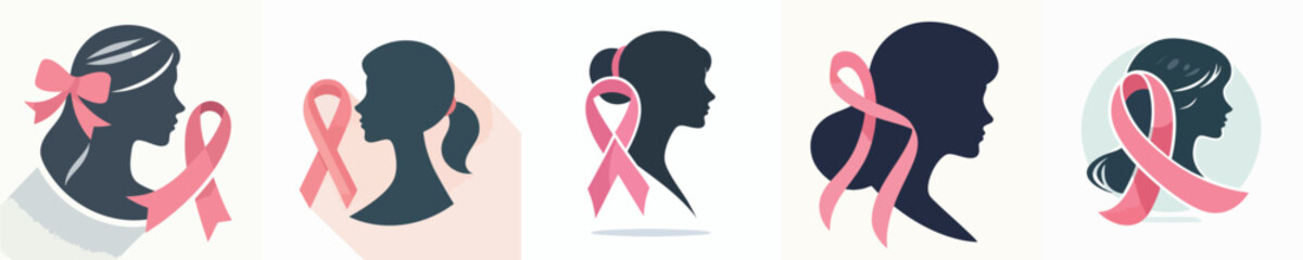 Pink Ribbon Woman Silhouette Breast Cancer Awareness Vector Design