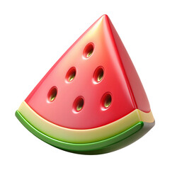 3D Rendering of a Glossy Watermelon Slice on Transparent Background with Black Background