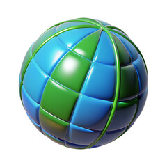 Blue and Green Checkered Sphere with Green Rings on Transparent Background