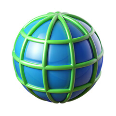 Globe with Green Grid Lines on Transparent Background, 3D Rendered Blue Planet