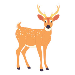 Charming kawaii deer illustration in flat style with antlers and gentle details. Perfect for wildlife themes, kids design, forest animals, cute cartoon projects, and creative seasonal decorations.