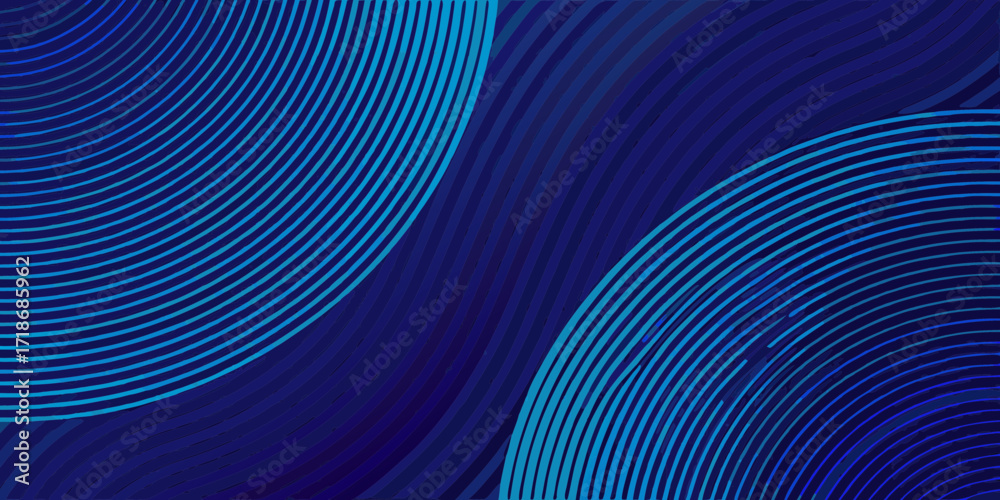 Wall mural abstract blue background with flowing curved lines and geometric patterns