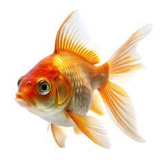 One small orange and white goldfish swimming isolated on black animal aquatic