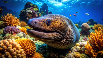 Moray eel in coral reef