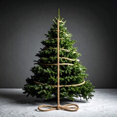 Tied Christmas tree against dark background