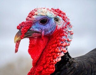 Close-up portrait of a wild turkey's head