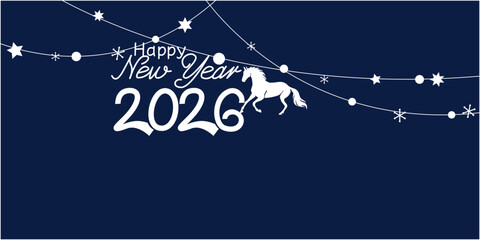Happy new year 2026 illustration. New year illustration decoration with 2026 zodiac. The Horse year celebration banner. Vector illustration.