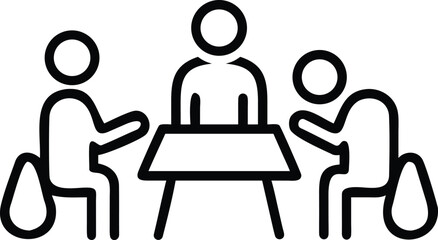 Three people sitting around a table in a meeting icon Keywords: meeting, discussion, collaboration