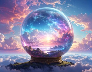 Crystal ball with vibrant sky