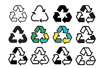 Obraz premium Sustainable Shipping Logos. Set Logo of Sustainable shipping and packaging methods: closed loop recycling arrows. Logo set in vector style,