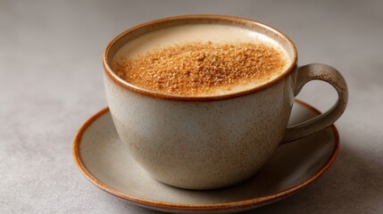 Warm Kinako Latte in Ceramic Cup with Roasted Soybean Dusting