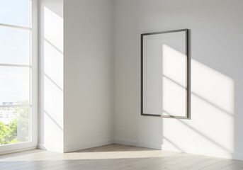 Fototapeta premium Empty framed canvas in bright corner room